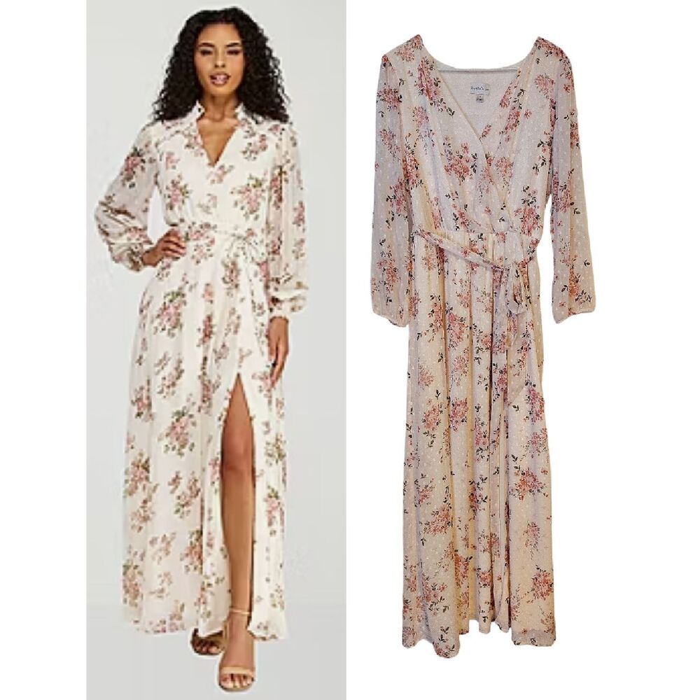 Premier Amour Cream Blush Long Sleeve Floral Maxi Dress SZ 14